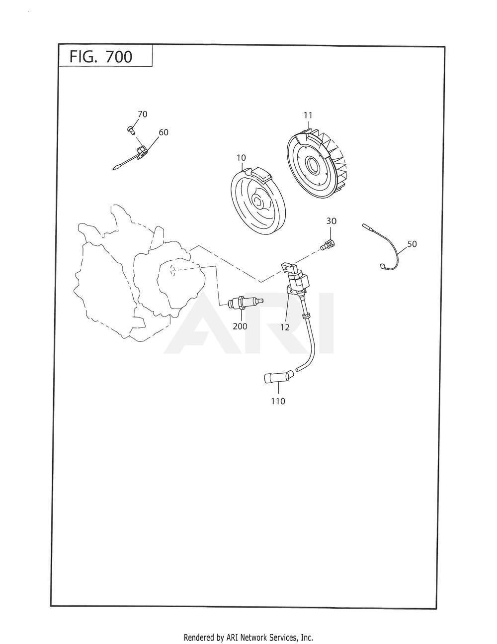 700 Electric Device Diagram and Parts List for 170DT1012  Subaru Engine