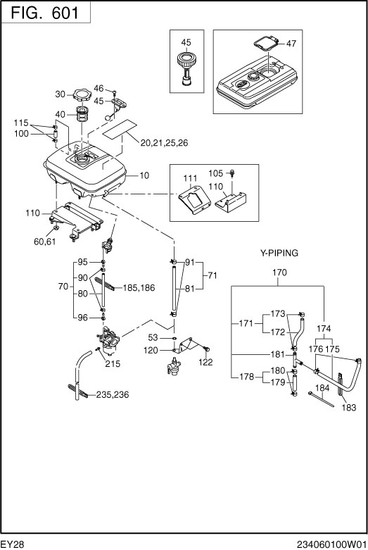 Fuel,lubricant Diagram and Parts List for EY280DC0510 EY280 Subaru Engine