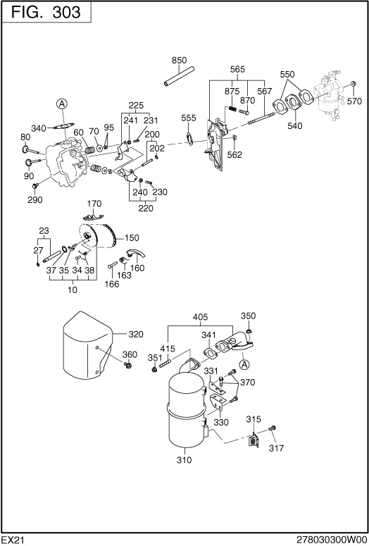 Intake Exhaust Diagram and Parts List for EX210DS2182 EX210 Subaru Engine