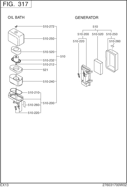 Intake Exhaust Diagram and Parts List for EX130D70270 EX130 Subaru Engine