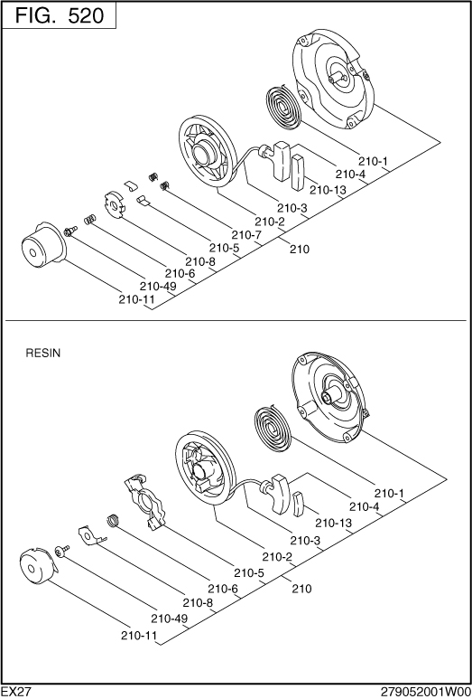 Cooling,starting Diagram and Parts List for EX270D10240 EX270 Subaru Engine