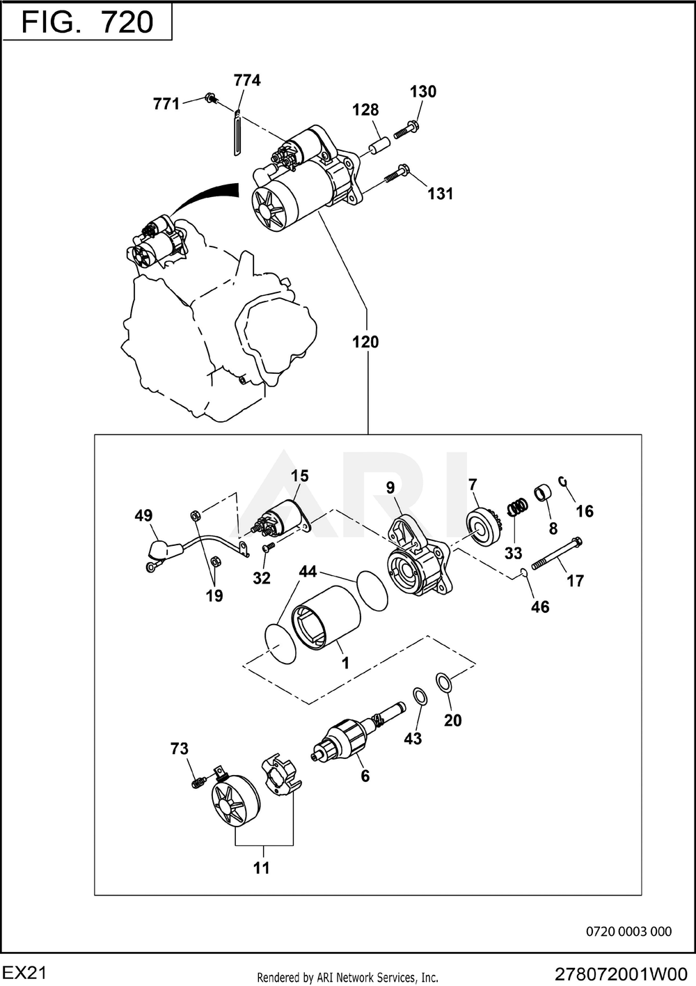 720 Starter Motor Diagram and Parts List for RAS32023545  Subaru Generator