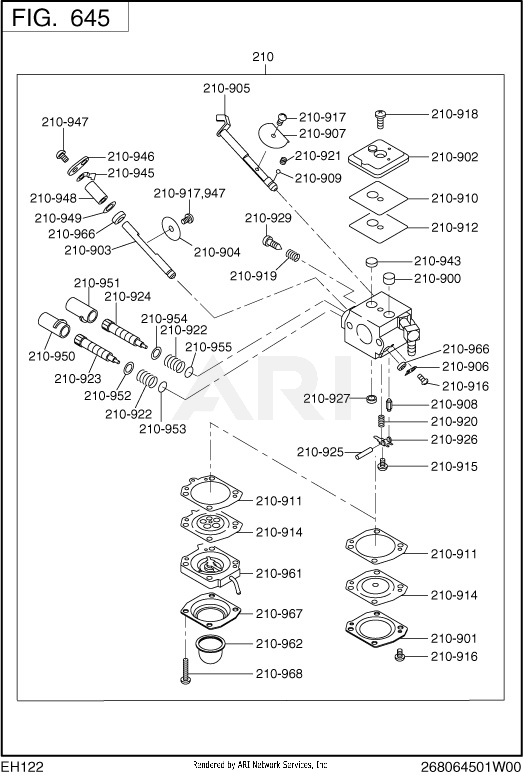 645 Fuel And Lubricant Diagram and Parts List for EH122D46530  Subaru Engine