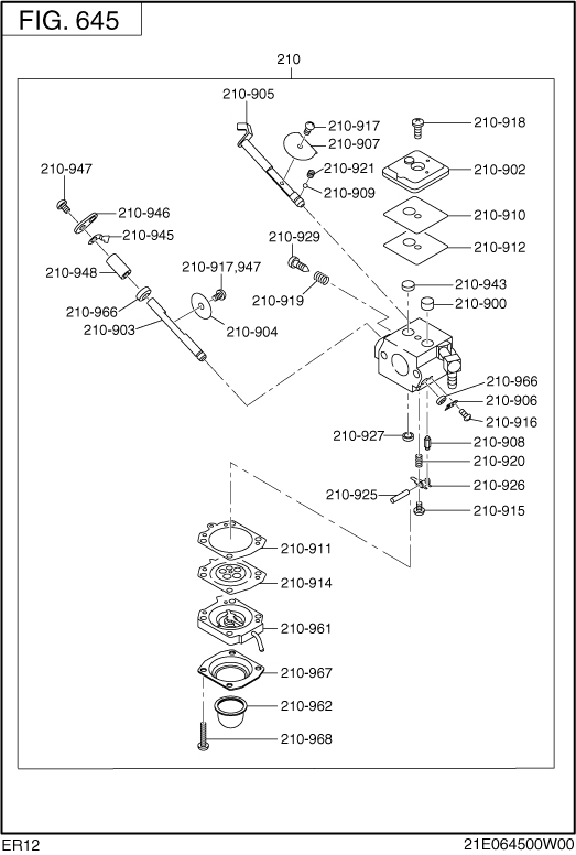 Fuel Lubricant Group Diagram and Parts List for ER120D41000 ER120 Subaru Engine