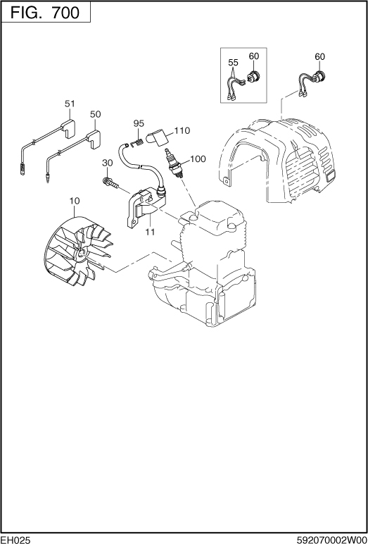 Electric Device Diagram and Parts List for EH025PA1205 EH025 Subaru Engine