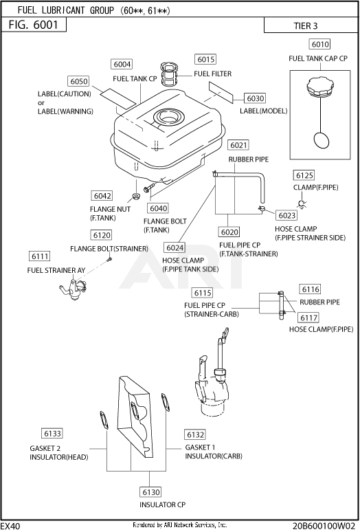 600 Fuel And Lubricant Diagram and Parts List for EX400SE5021  Subaru Engine