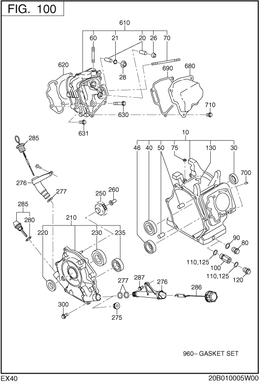 Crank Case Diagram and Parts List for EX400DM5030 EX400 Subaru Engine