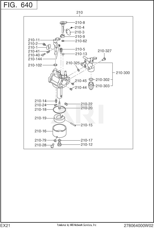 640 Carburetor Diagram and Parts List for EX210D50036  Subaru Engine