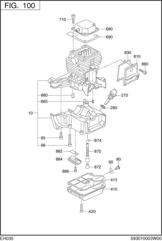 Crankcase Diagram and Parts List for EH035PA1199 EH035 Subaru Engine