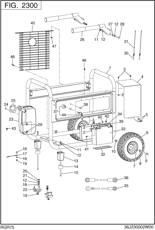 Pipe Frame Diagram and Parts List for RGR75023000 SGX7500 Subaru Generator