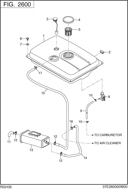 Fuel Lubricant Diagram and Parts List for RGH35052000 RGH3500 Subaru Generator