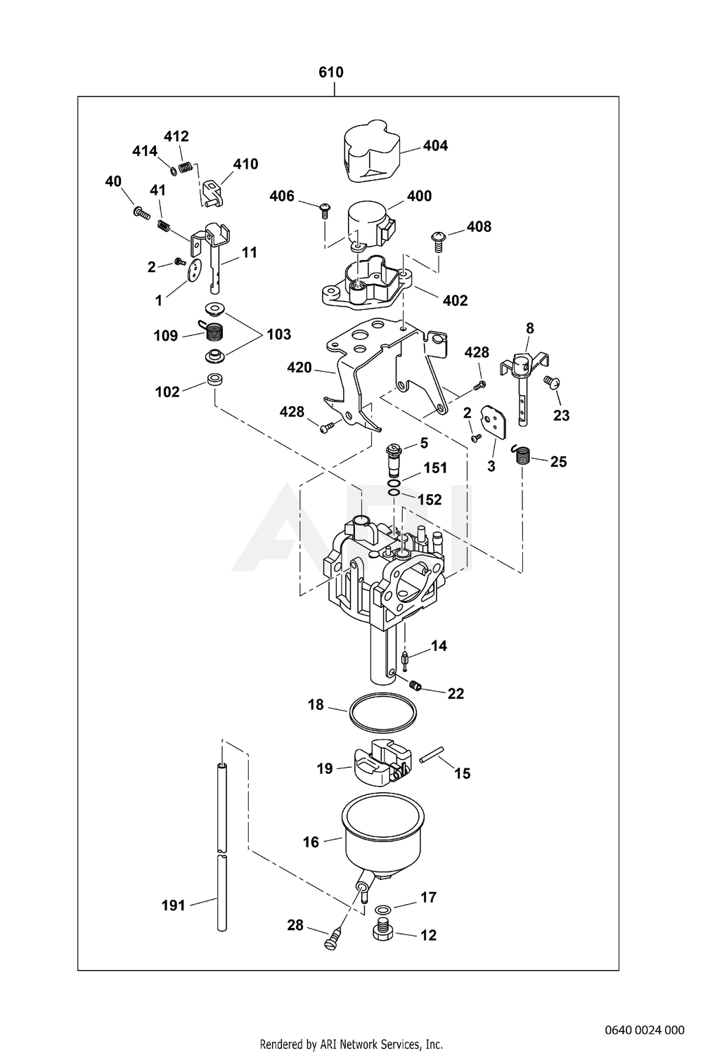 640 Carburetor Diagram and Parts List for RAS43023544  Subaru Generator