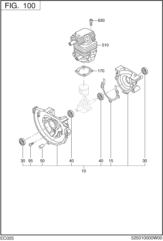 Crankcase Diagram and Parts List for EC025GR5108 EC025 Subaru Engine
