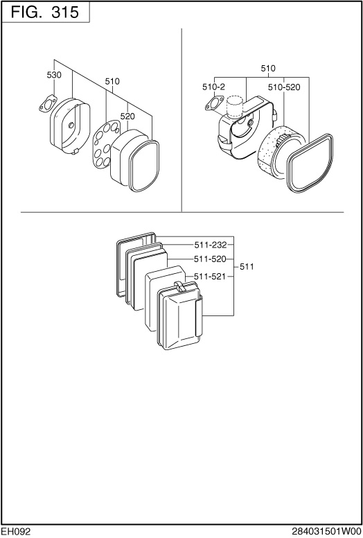 Intake Exhaust Diagram and Parts List for EH092F00102 EH092 Subaru Engine