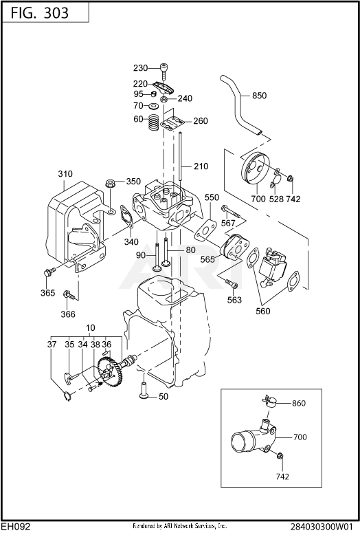300 Intake And Exhaust Diagram and Parts List for EH092F47060  Subaru Engine
