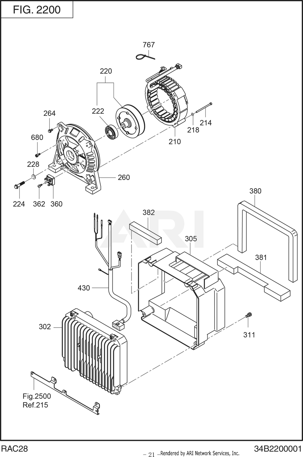 2200 Generator Diagram and Parts List for RAS43023510  Subaru Generator