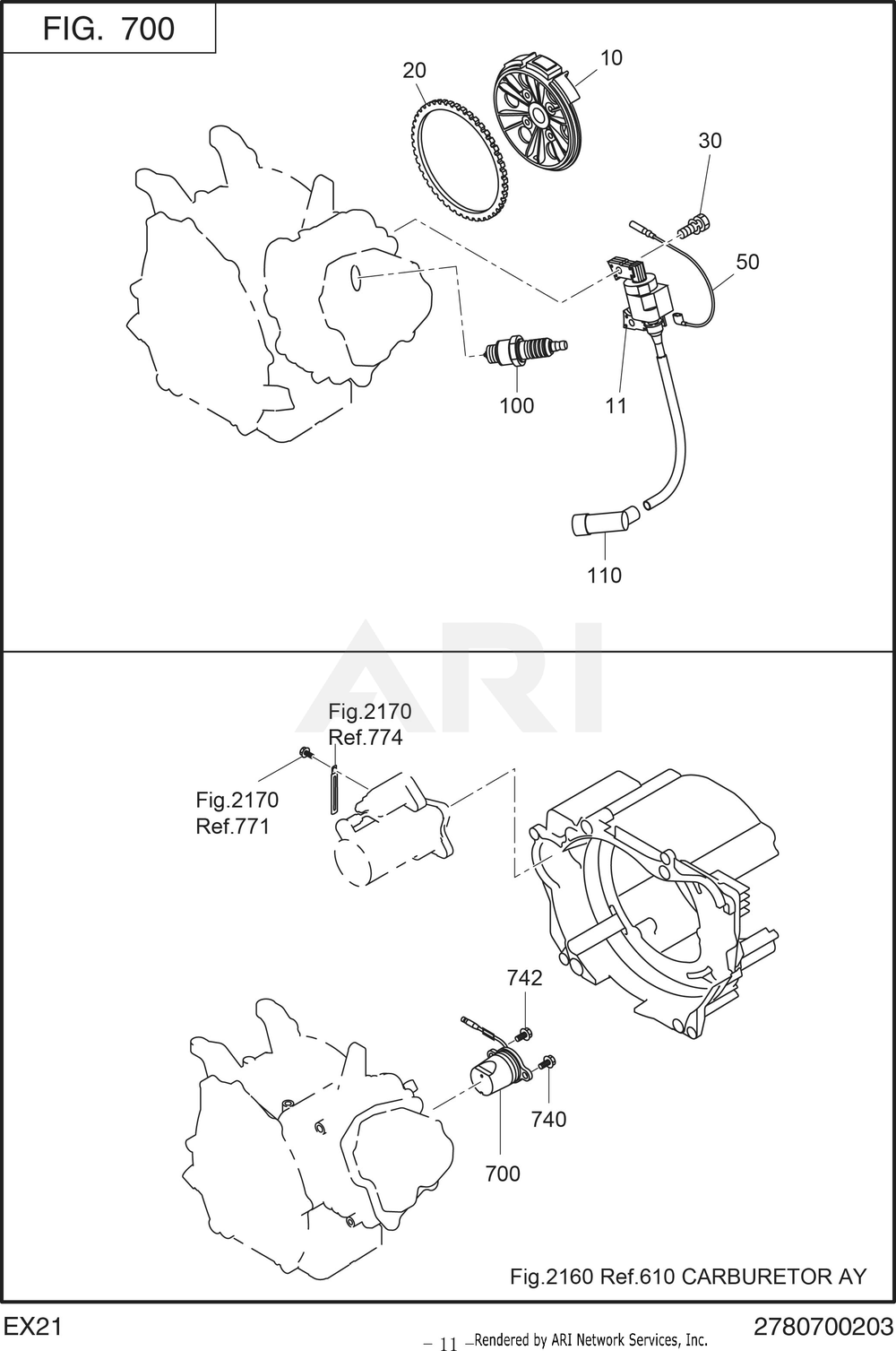 700 Electric Device Diagram and Parts List for RAS32023510  Subaru Generator