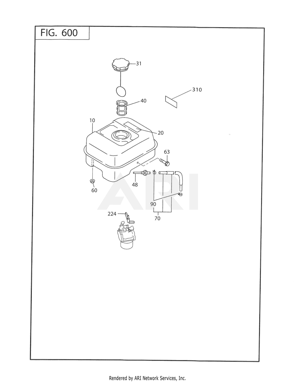 600 Fuel And Lubricant Diagram and Parts List for 170DT1012  Subaru Engine