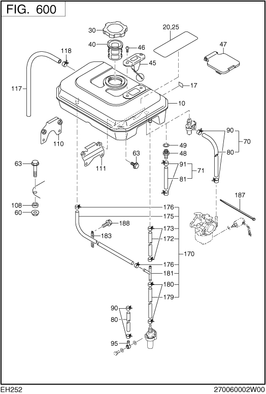 Fuel Lubricant Diagram and Parts List for EH252B02021 EH252 Subaru Engine