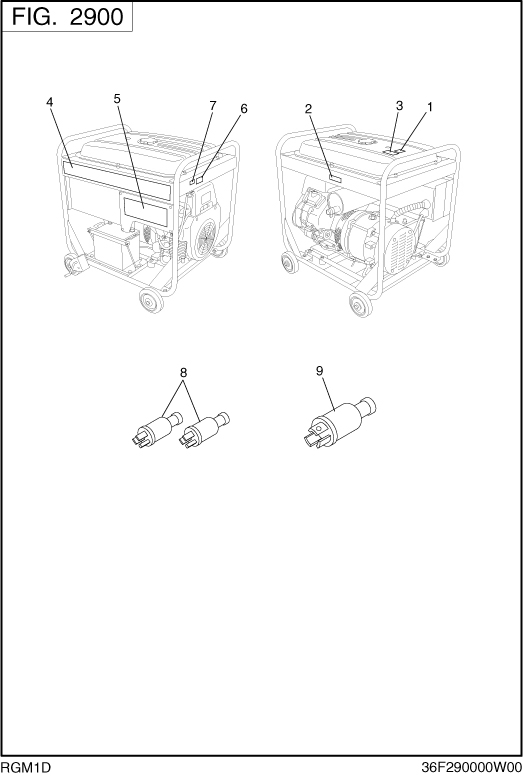 Accessories Label Diagram and Parts List for RGM1D018000 RGV14000 Subaru Generator