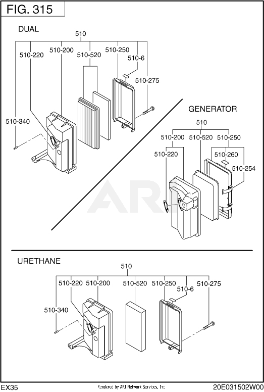 315 Intake And Exhaust Diagram and Parts List for RLE65053000  Subaru Generator