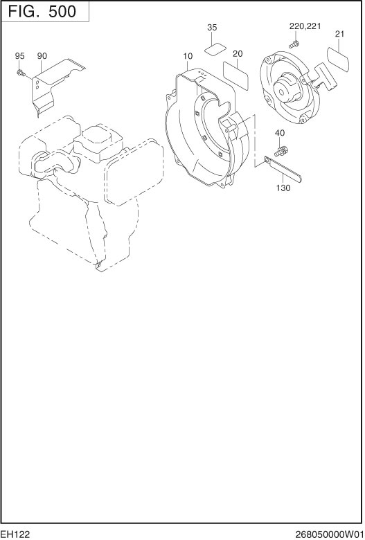 Cooling,starting Diagram and Parts List for EH122B00090 EH122 Subaru Engine