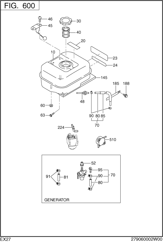 Fuel Lubricant Diagram and Parts List for EX270D10240 EX270 Subaru Engine