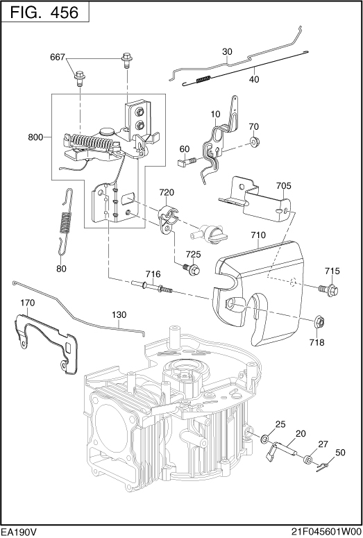 Governor Operation Diagram and Parts List for EA190V70450 EA190 Subaru Engine