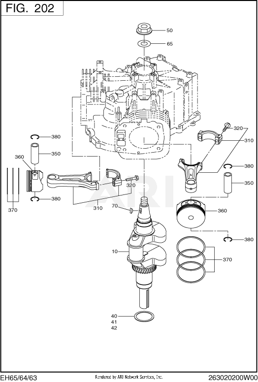200 Crankshaft Diagram and Parts List for EH650VC0130  Subaru Engine