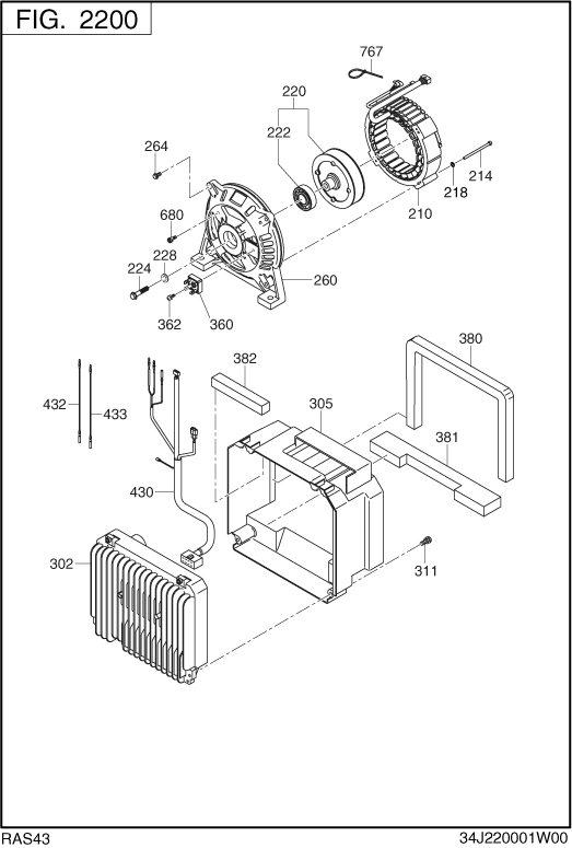 Generator Diagram and Parts List for RAS43023610 S4300I Subaru Generator