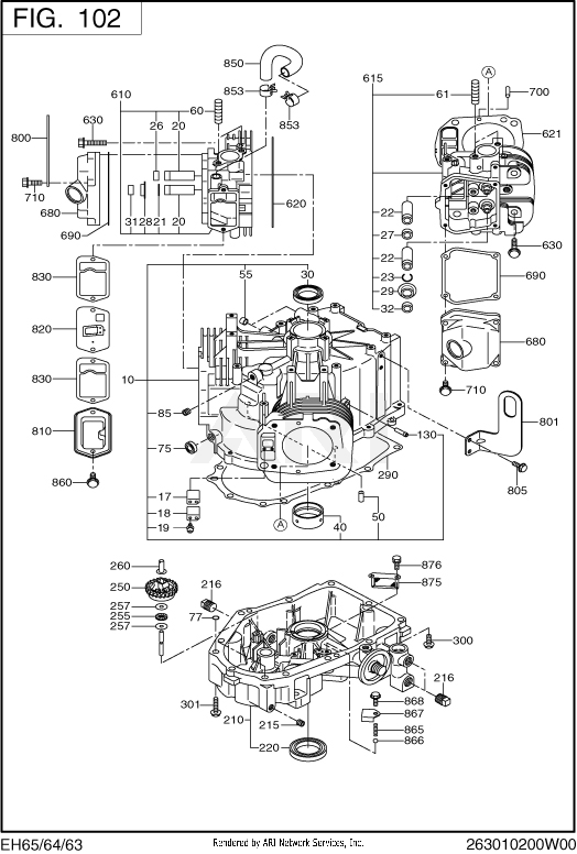 102 Crankcase Diagram and Parts List for EH650VD1010  Subaru Engine
