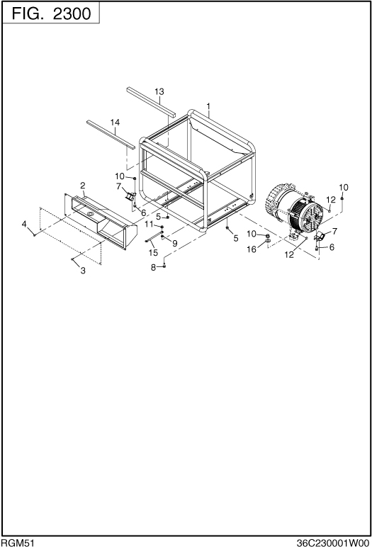 Pipe Frame Diagram and Parts List for RGM51053510 RGX5100E Subaru Generator