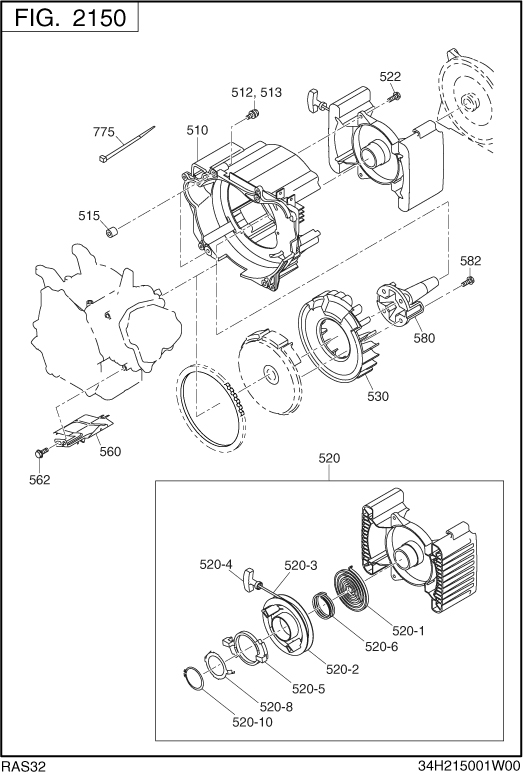 Engine Diagram and Parts List for RAS32016511 RG3200iSE Subaru Generator