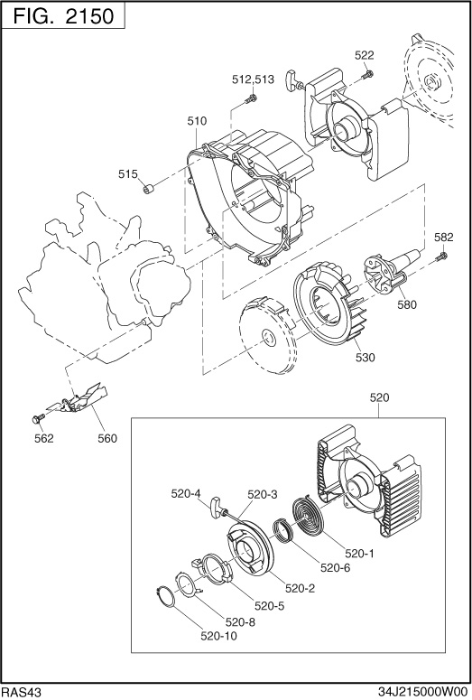 Engine Diagram and Parts List for RAS43023610 S4300I Subaru Generator