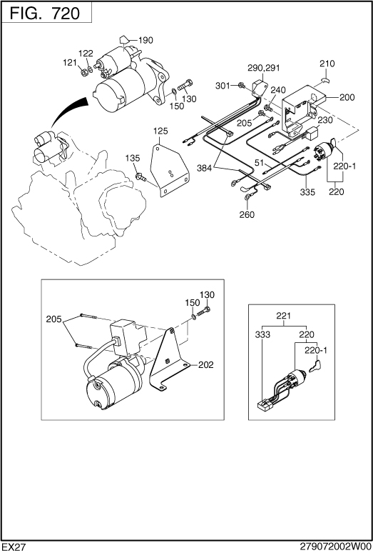 Electric Device Diagram and Parts List for EX270D00081 EX270 Subaru Engine
