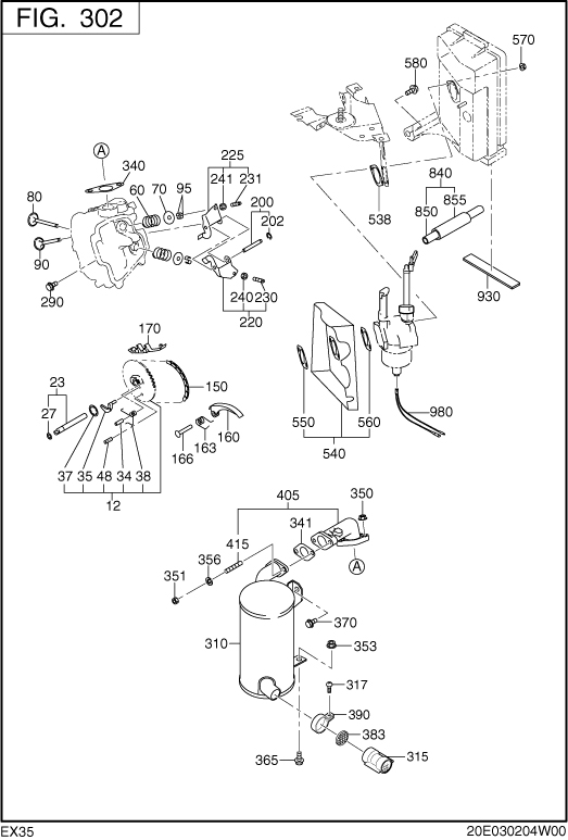 Intake,exhaust Diagram and Parts List for EX350D52041 EX350 Subaru Engine