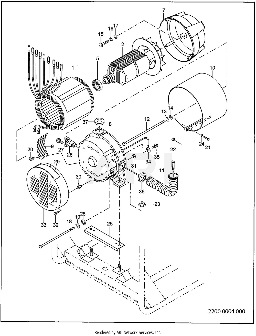 2200 Generator Diagram and Parts List for RGV10K77010  Subaru Generator