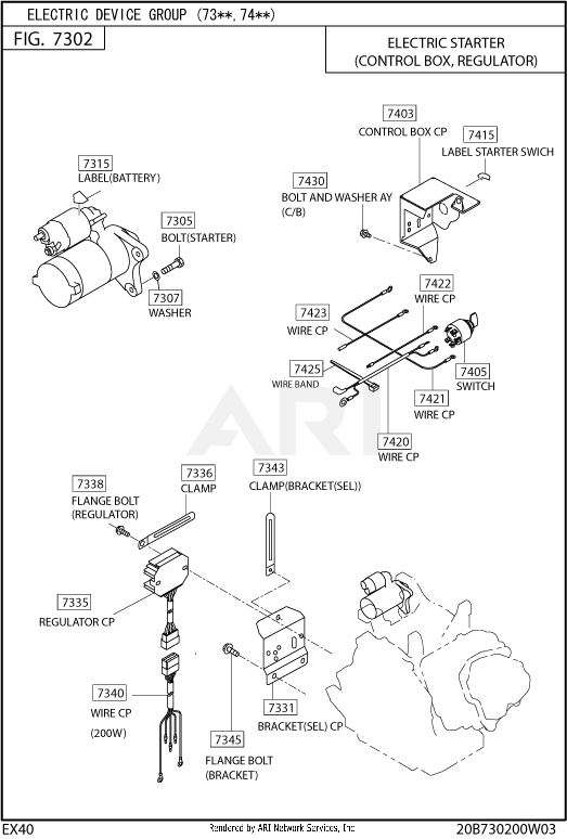 730 Electric Device Diagram and Parts List for EX400SE5021  Subaru Engine
