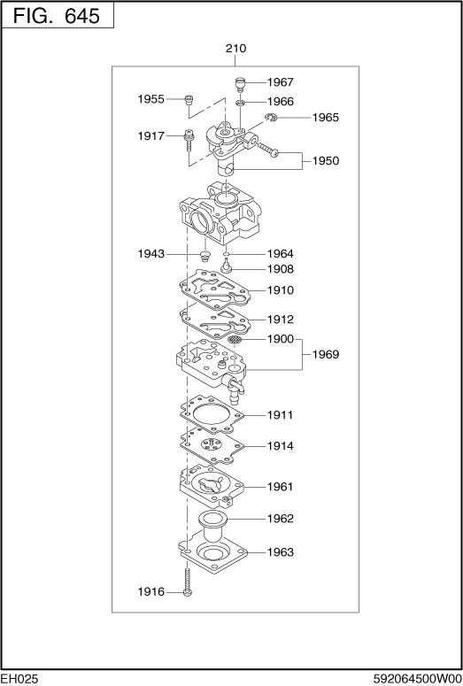 Fuel Lubricant Diagram and Parts List for EH025PA1205 EH025 Subaru Engine