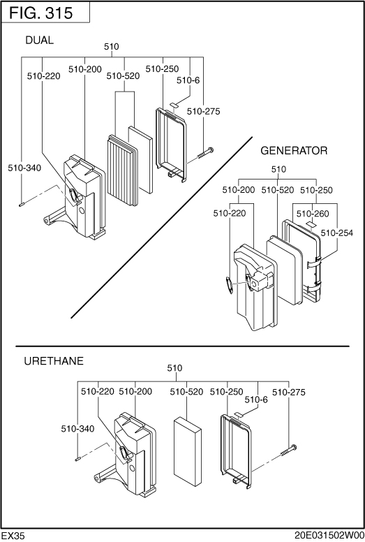 Intake,exhaust Diagram and Parts List for EX350D00031 EX350 Subaru Engine