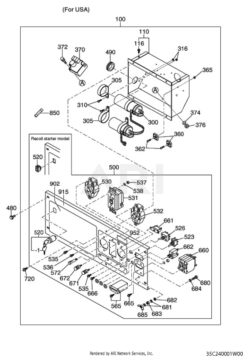 2400 Control Box Diagram and Parts List for RLE48044034  Subaru Generator