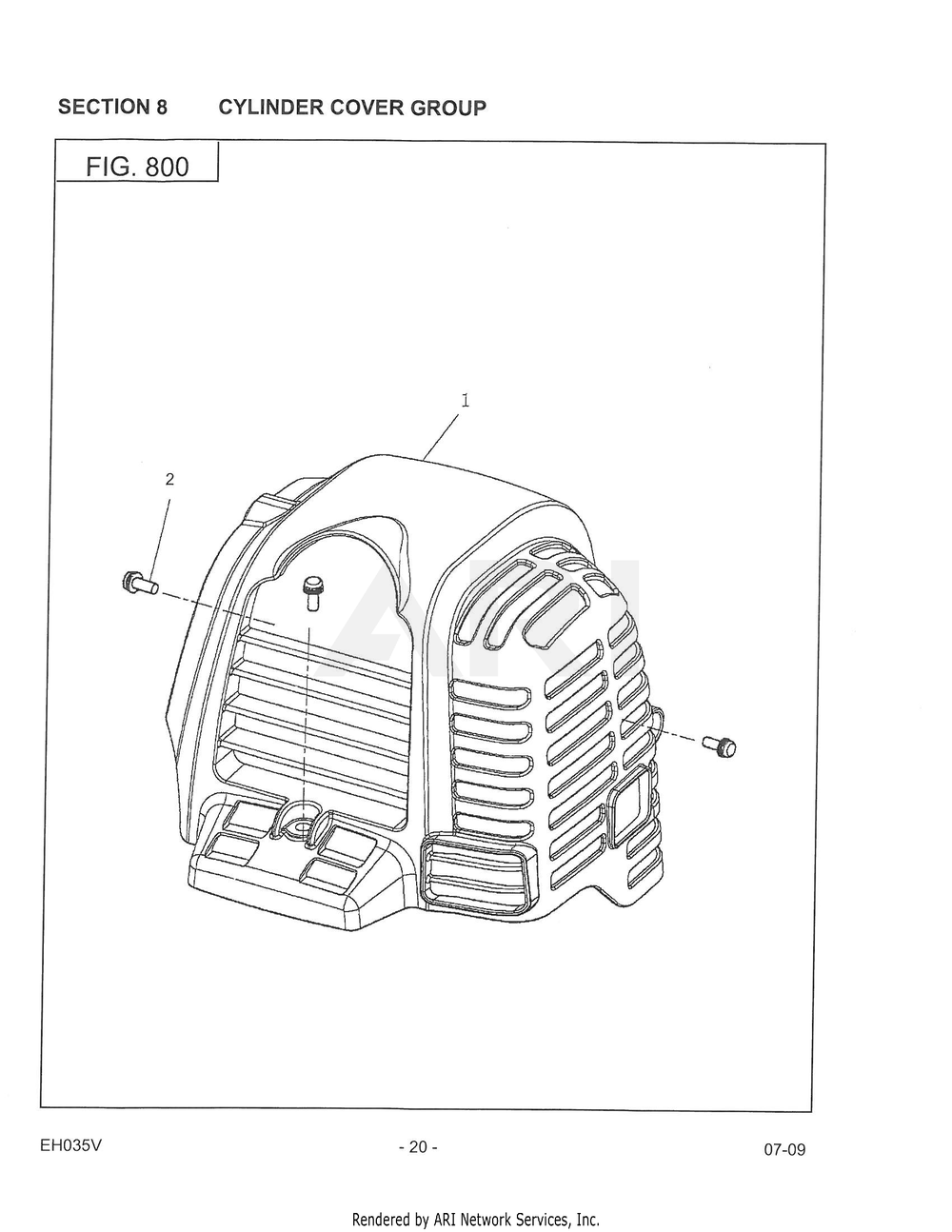 800 Cylinder Cover Diagram and Parts List for EH035VA1305  Subaru Engine