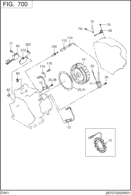 Electric Device Diagram and Parts List for EH410D65543 EH410 Subaru Engine