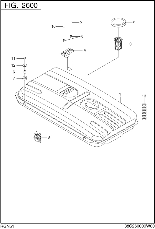 Fuel Lubricant Diagram and Parts List for RGN51026000 RGN5100 Subaru Generator
