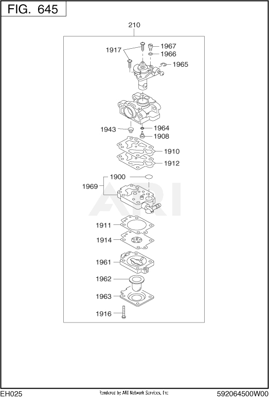 645 Fuel And Lubricant Diagram and Parts List for EH025PA1206  Subaru Engine