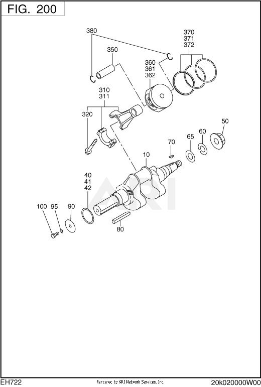 200 Crankshaft Diagram and Parts List for EH722DS5171  Subaru Engine