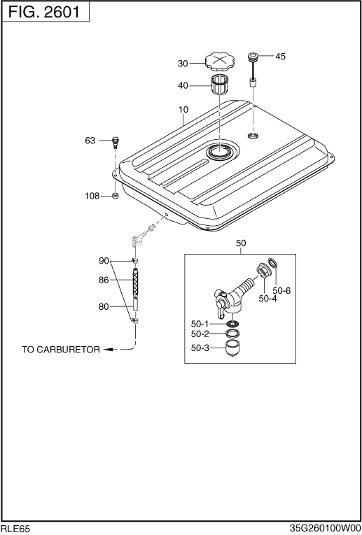 Fuel Tank Diagram and Parts List for RLE65016001 RGX6500 Subaru Generator