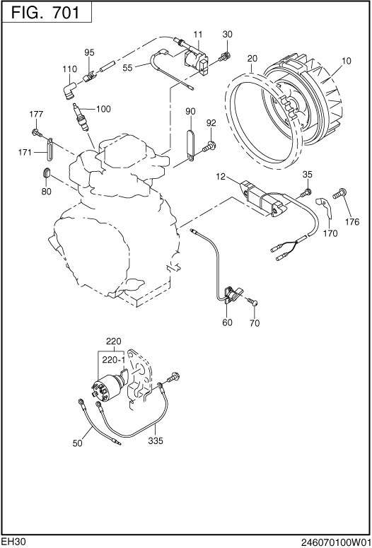 Electric Device Diagram and Parts List for EH300B67010 EH300 Subaru Engine