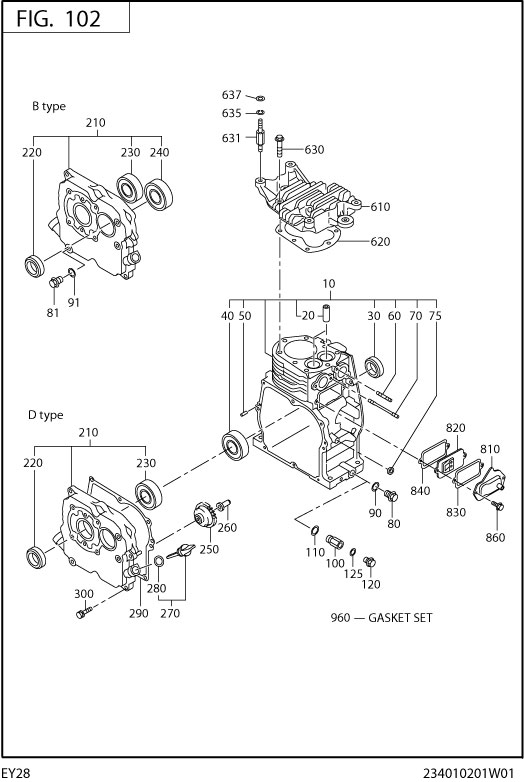Crankcase Diagram and Parts List for EY280DC0510 EY280 Subaru Engine