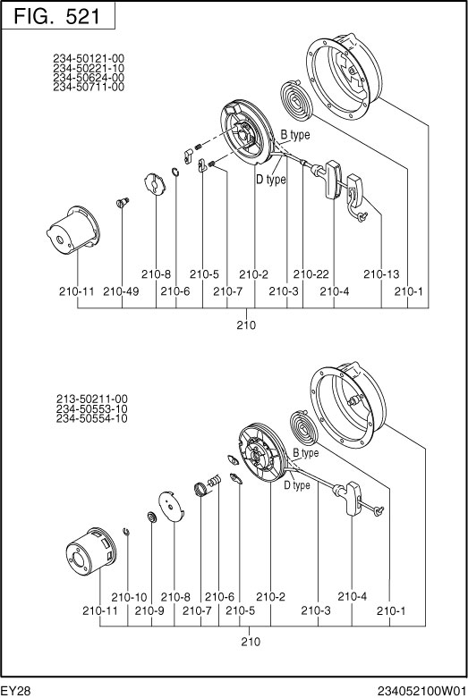 Cooling,starting Diagram and Parts List for EY280DC0510 EY280 Subaru Engine
